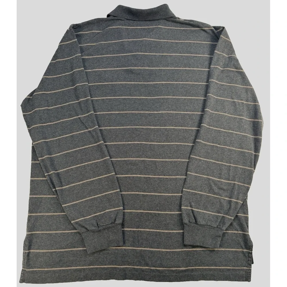 Polo‎ Ralph Lauren Shirt Mens XL Charcoal Striped Rugby Polo 100% Pima Cotton